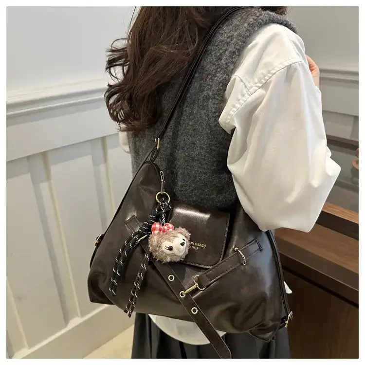 Brown Leather Women's Tote Bag with Metal Buckle — feature 12