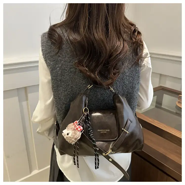 Brown Leather Women's Tote Bag with Metal Buckle — feature 14
