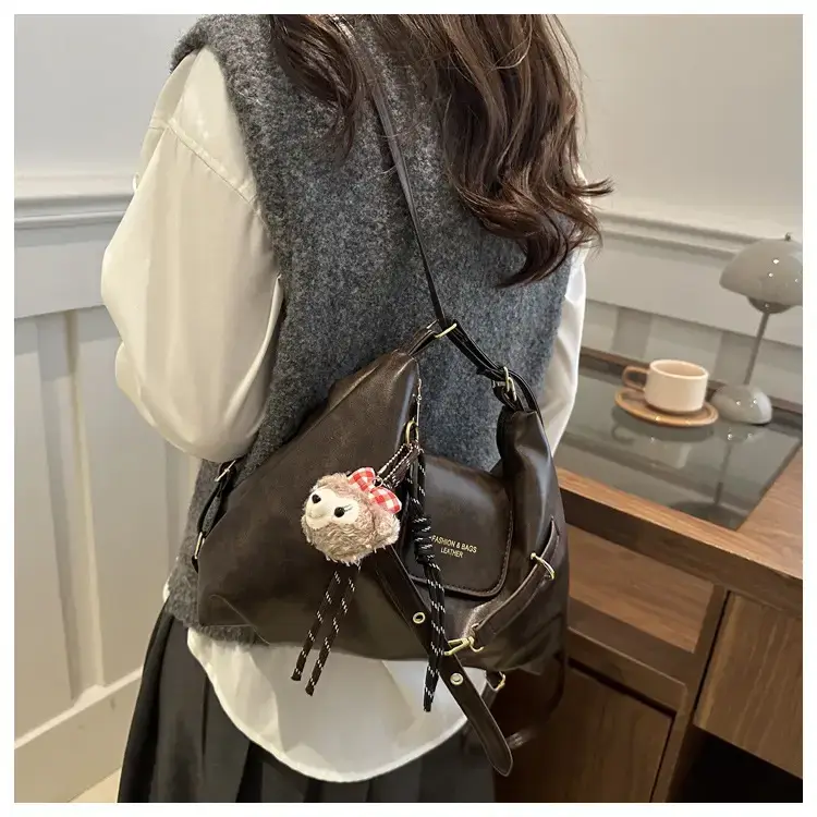 Brown Leather Women's Tote Bag with Metal Buckle — feature 15
