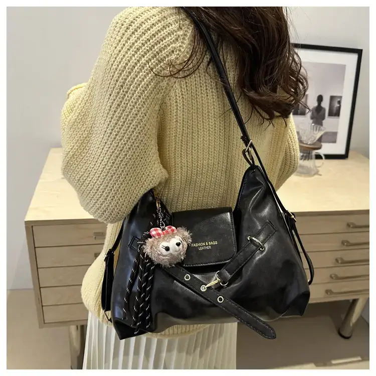 Brown Leather Women's Tote Bag with Metal Buckle — feature 17