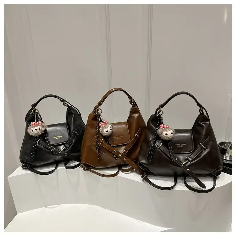 Brown Leather Women's Tote Bag with Metal Buckle — feature 20
