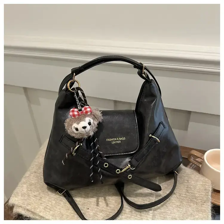 Brown Leather Women's Tote Bag with Metal Buckle — feature 21