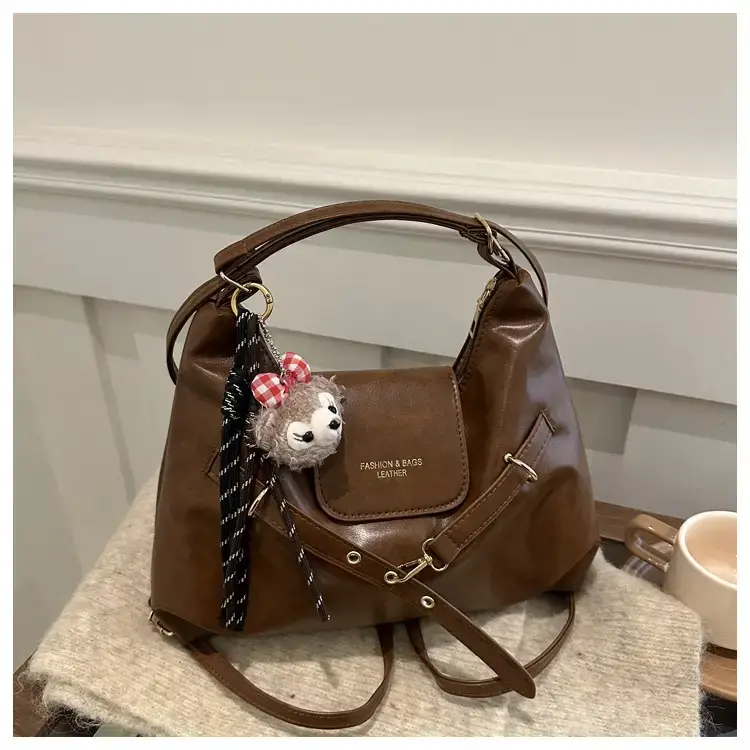 Brown Leather Women's Tote Bag with Metal Buckle — feature 22
