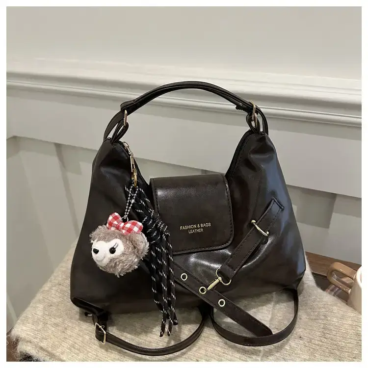 Brown Leather Women's Tote Bag with Metal Buckle — feature 23