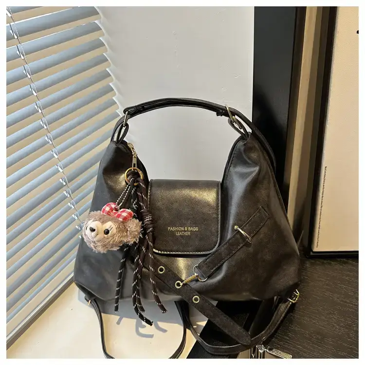 Brown Leather Women's Tote Bag with Metal Buckle — feature 25