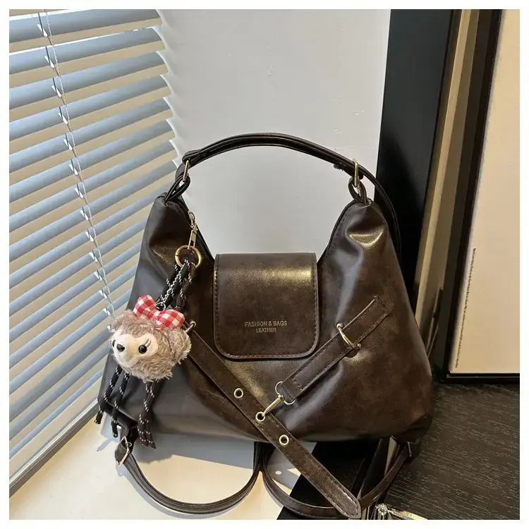 Brown Leather Women's Tote Bag with Metal Buckle — feature 26