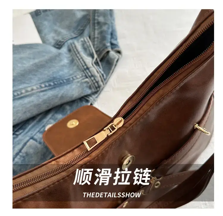 Brown Leather Women's Tote Bag with Metal Buckle — feature 3