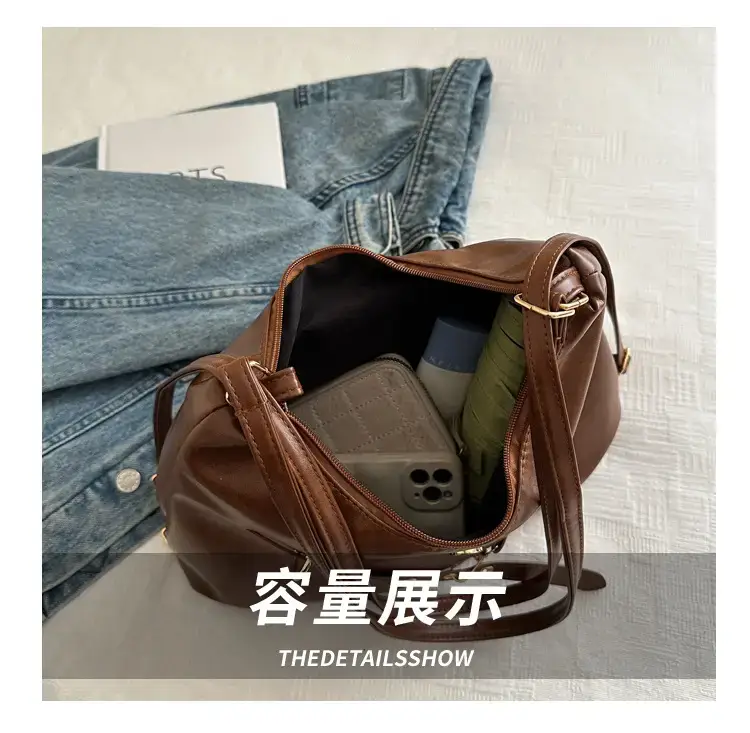 Brown Leather Women's Tote Bag with Metal Buckle — feature 6