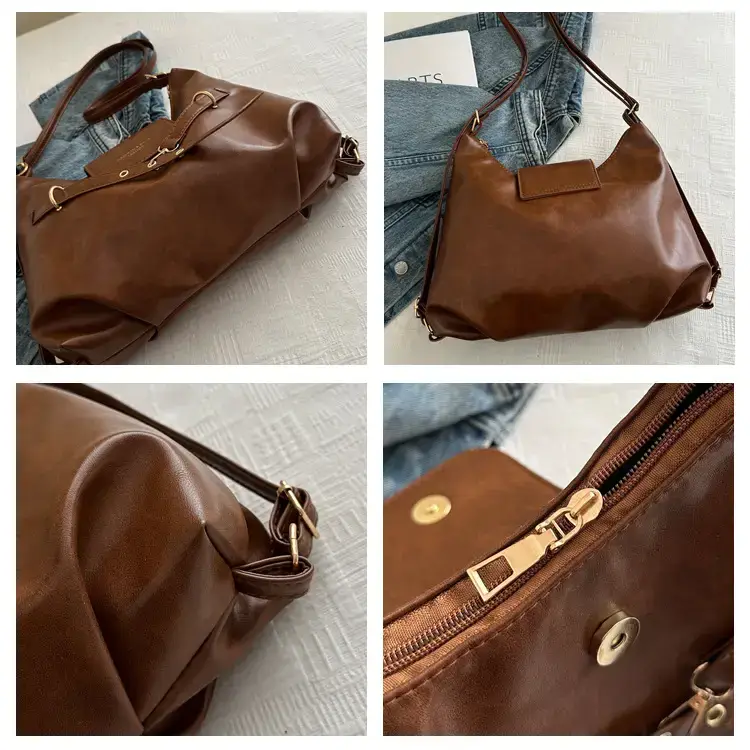 Brown Leather Women's Tote Bag with Metal Buckle — feature 7