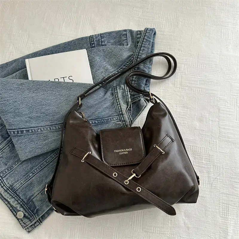 Brown Leather Women's Tote Bag with Metal Buckle - Image 2
