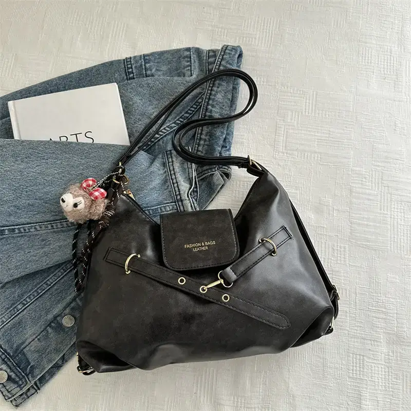 Brown Leather Women's Tote Bag with Metal Buckle - Image 4