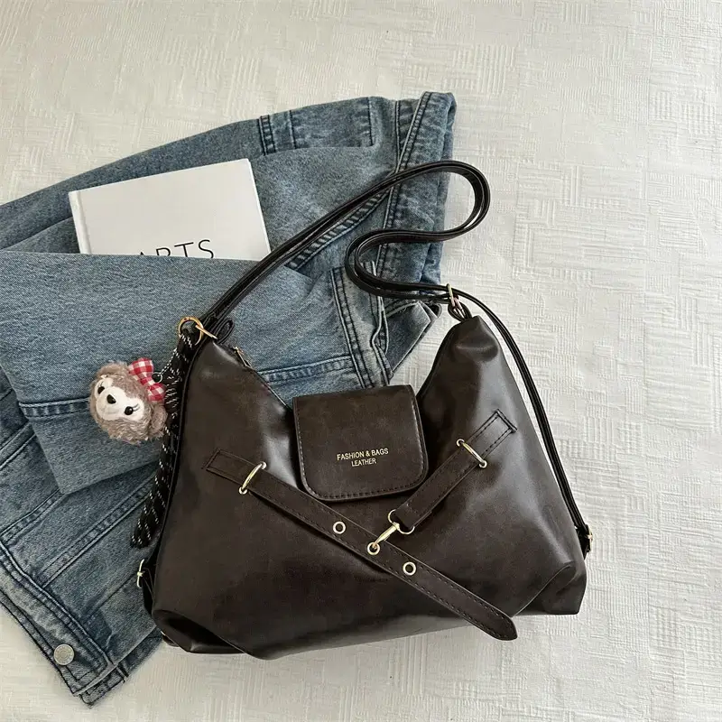 Brown Leather Women's Tote Bag with Metal Buckle - Image 5
