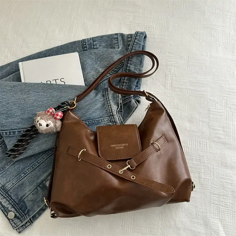 Brown Leather Women's Tote Bag with Metal Buckle - Image 6