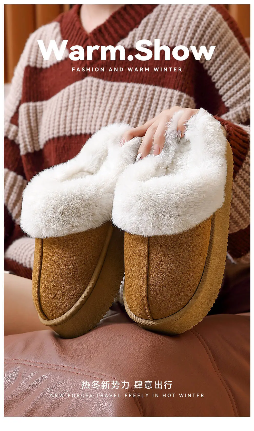 Boken Cotton Slippers for Women Winter New Indoor Home Plush Thick-Soled Warm Birkenstock Slippers Outer Wear Cotton Shoes Wholesale — feature 8