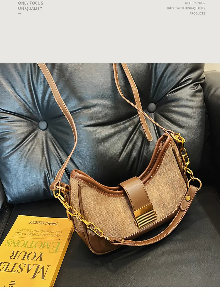 Vintage Black Crossbody Bag with Gold Chain & Leather Strap — feature 24