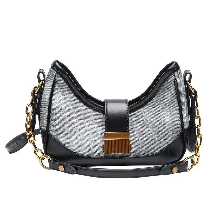 Vintage Black Crossbody Bag with Gold Chain & Leather Strap - Image 2