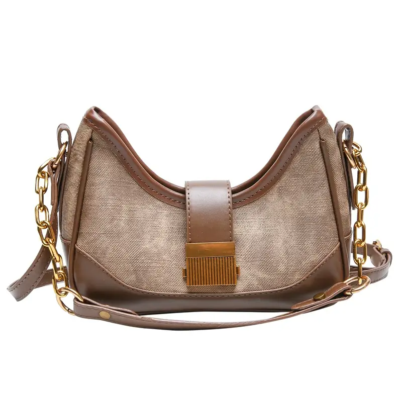 Vintage Black Crossbody Bag with Gold Chain & Leather Strap - Image 3