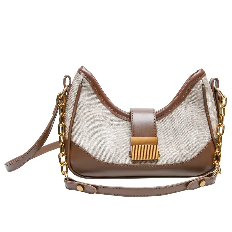 Vintage Black Crossbody Bag with Gold Chain & Leather Strap - Image 4