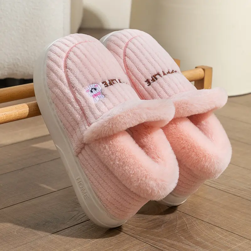 Cotton Winter Slippers Women Pink Warm Indoor - Image 4