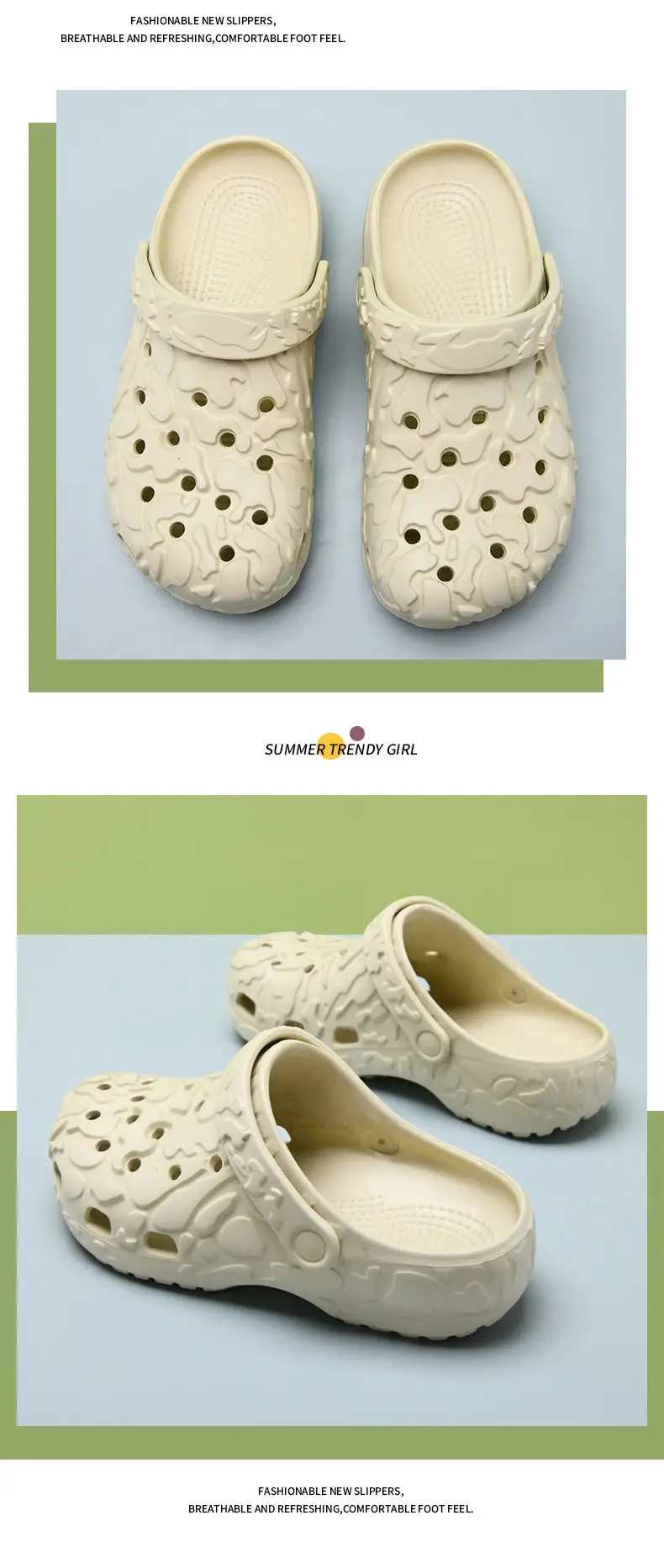 Women's summer high-rise non-slip breathable slippers wear non-smelly feet beach EVA non-slip wear-resistant hole shoes — feature 13