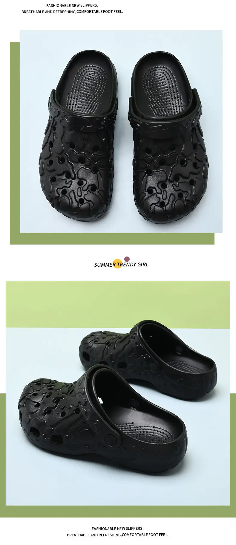 Women's summer high-rise non-slip breathable slippers wear non-smelly feet beach EVA non-slip wear-resistant hole shoes — feature 16