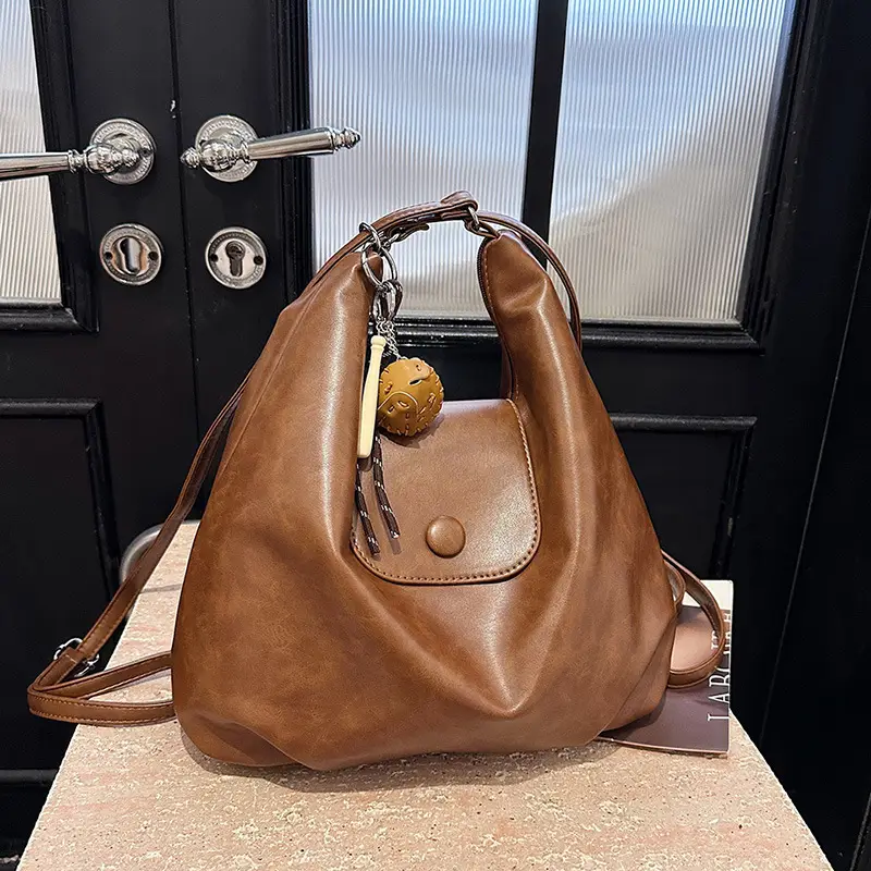 Women's Retro Brown Shoulder Bag with Long Strap - Image 4