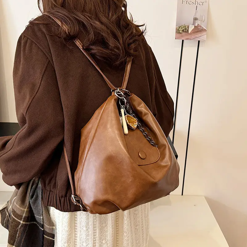 Women's Retro Brown Shoulder Bag with Long Strap - Image 5