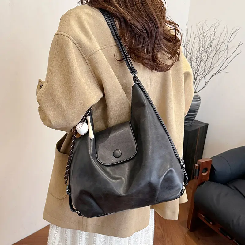 Women's Retro Brown Shoulder Bag with Long Strap - Image 6