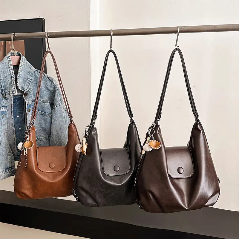 Women's Retro Brown Shoulder Bag with Long Strap - Image 7