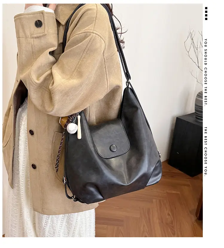 Women's Retro Brown Shoulder Bag with Long Strap — feature 1