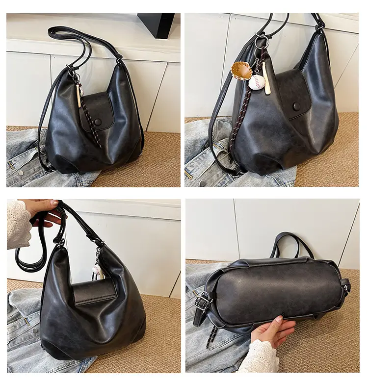 Women's Retro Brown Shoulder Bag with Long Strap — feature 13