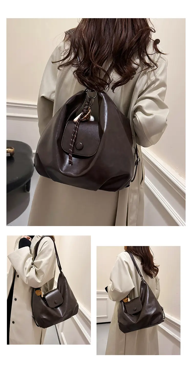 Women's Retro Brown Shoulder Bag with Long Strap — feature 17