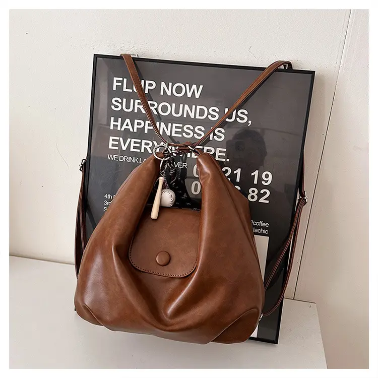 Women's Retro Brown Shoulder Bag with Long Strap — feature 18