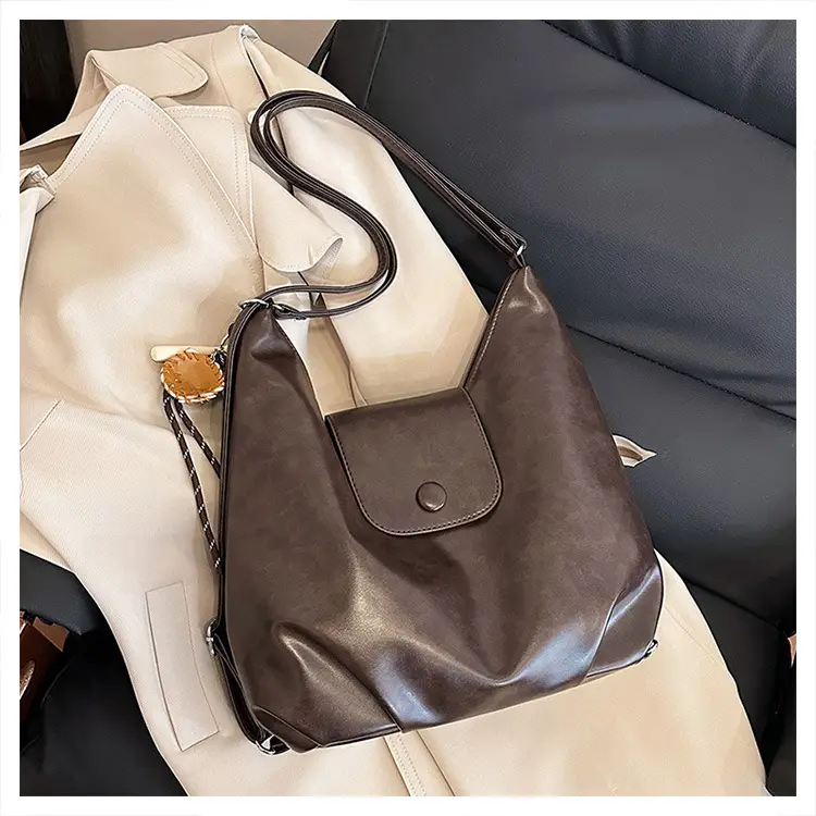 Women's Retro Brown Shoulder Bag with Long Strap — feature 19