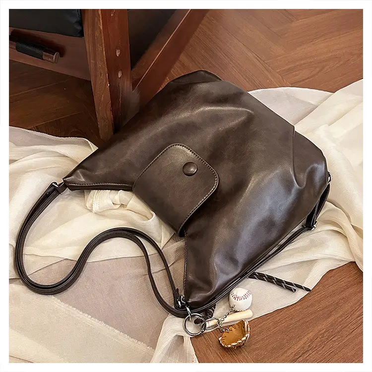 Women's Retro Brown Shoulder Bag with Long Strap — feature 20