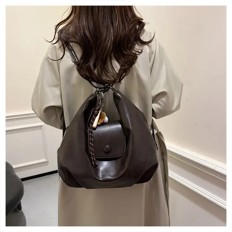 Women's Retro Brown Shoulder Bag with Long Strap — feature 22