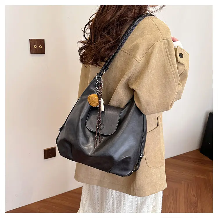 Women's Retro Brown Shoulder Bag with Long Strap — feature 23