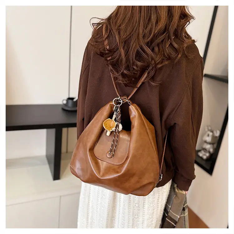 Women's Retro Brown Shoulder Bag with Long Strap — feature 24