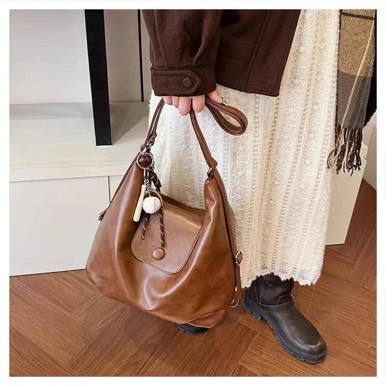 Women's Retro Brown Shoulder Bag with Long Strap — feature 25