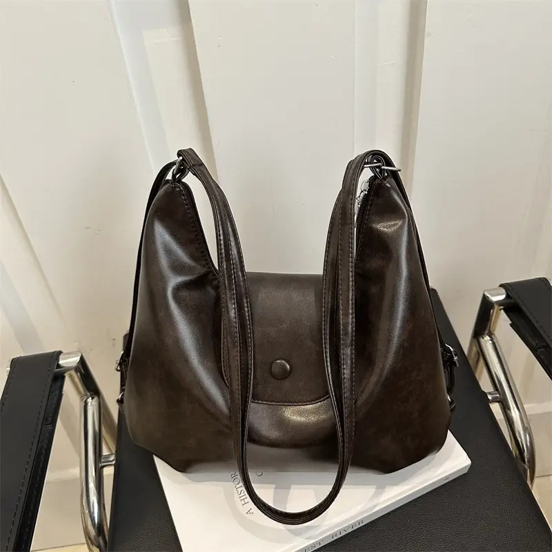 Women's Black Leather Tote Bag Large Capacity Lightweight Travel Backpack