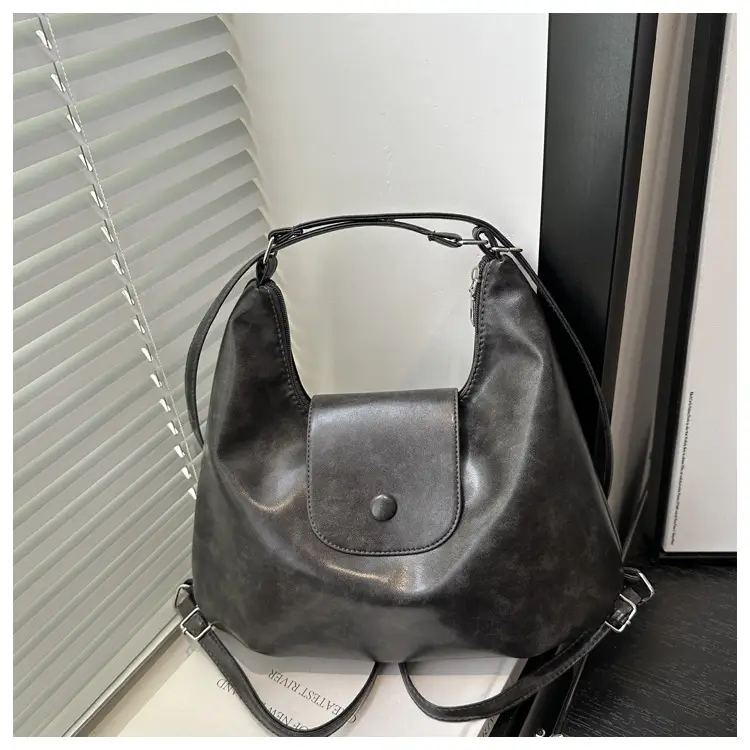 Women's Black Leather Tote Bag Large Capacity Lightweight Travel Backpack — feature 39