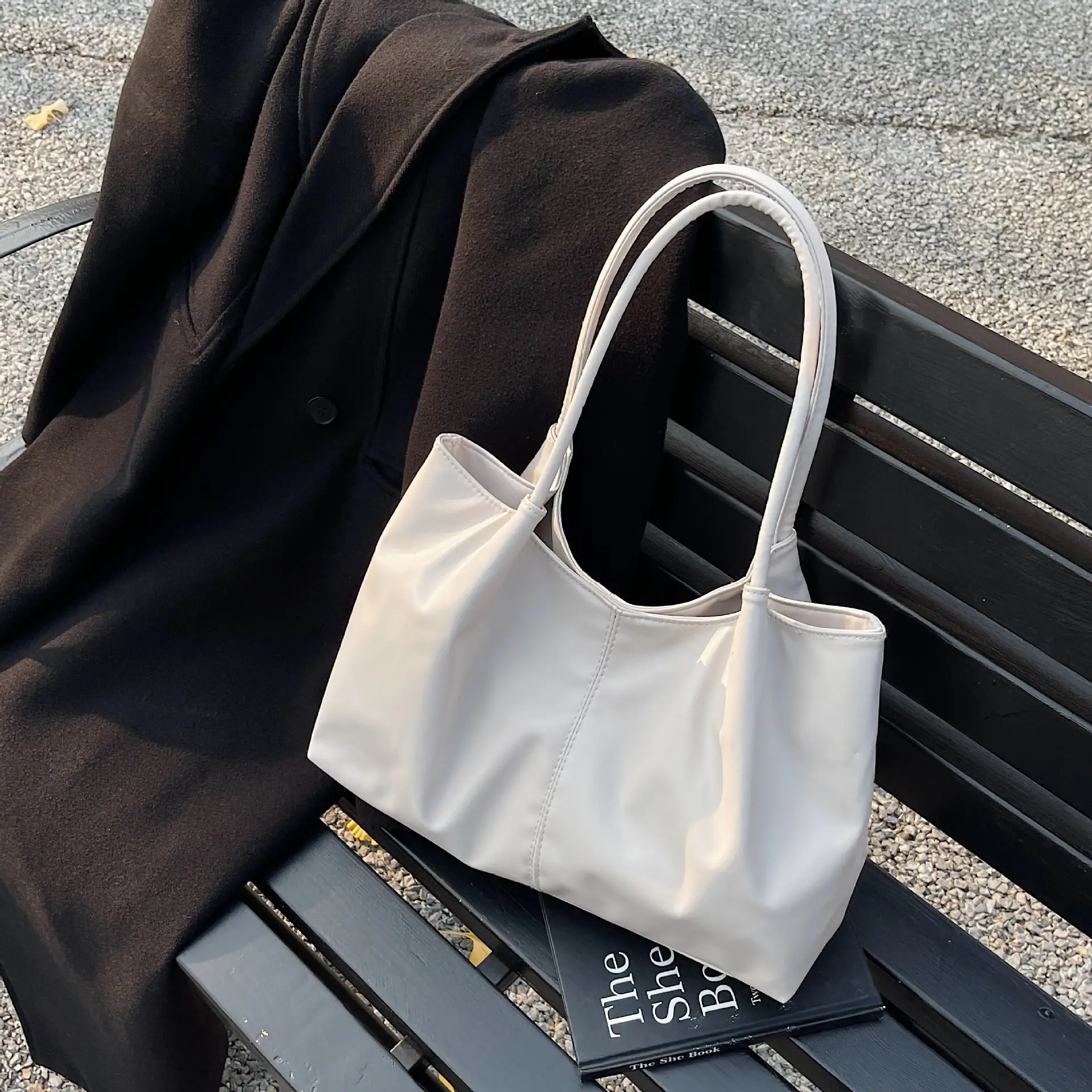 Black Leather Tote Bag for Daily Commute & School - Image 5