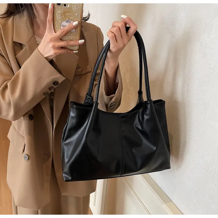 Black Leather Tote Bag for Daily Commute & School — feature 13