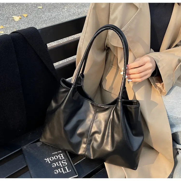 Black Leather Tote Bag for Daily Commute & School — feature 19