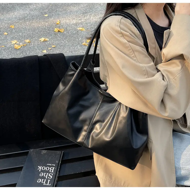 Black Leather Tote Bag for Daily Commute & School — feature 20