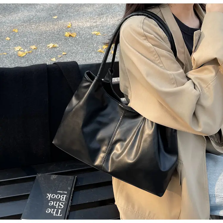 Black Leather Tote Bag for Daily Commute & School — feature 21