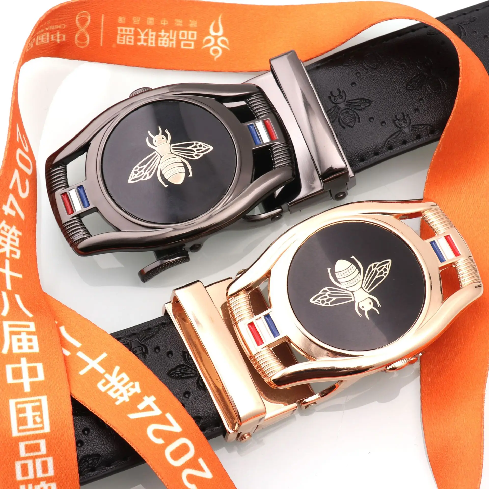 Hongsheng Bee Men's Genuine Leather Belt with Gold Buckle - Image 6