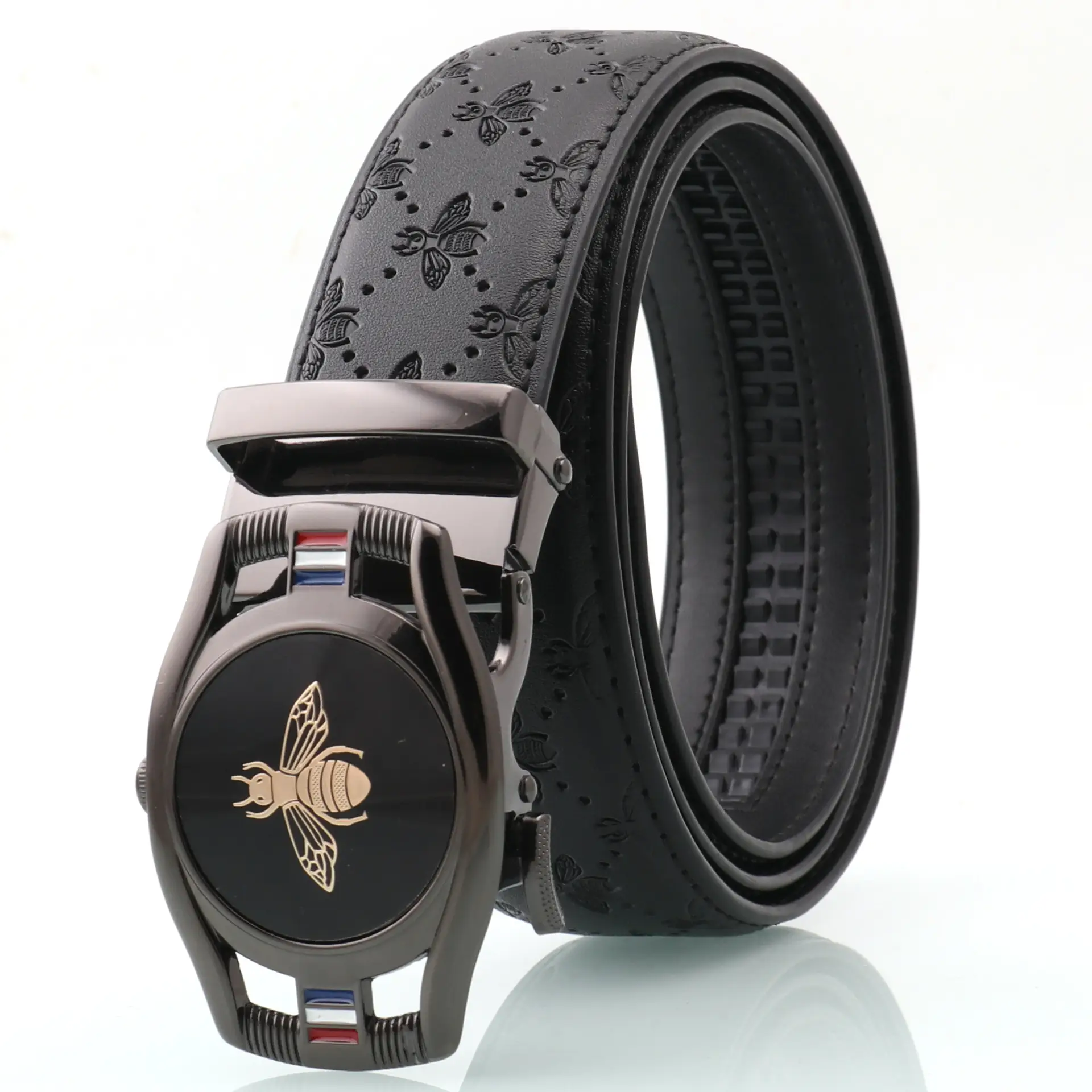 Hongsheng Bee Men's Genuine Leather Belt with Gold Buckle - Image 3