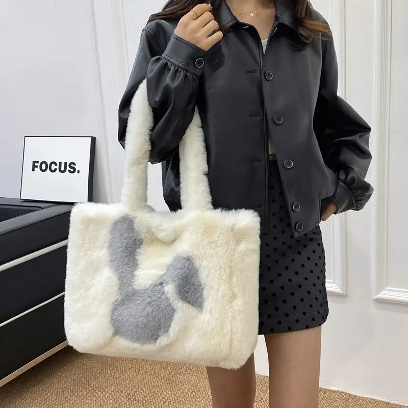Furry Women's Plush Rabbit Handbag Winter Commute