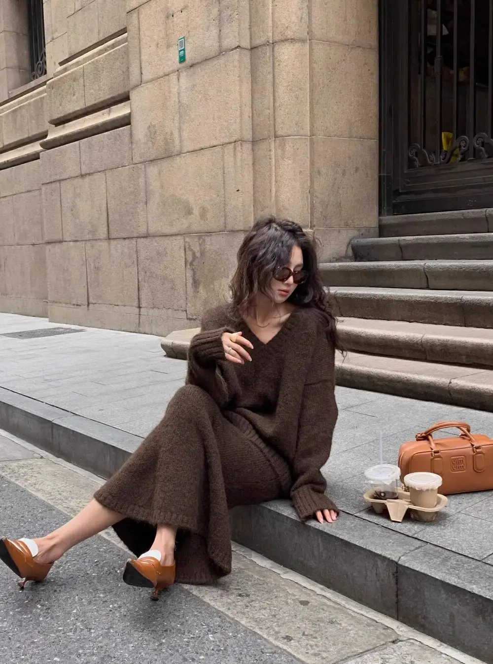 Lazy Style Sweater Suit Skirt for Women Autumn and Winter V Neck Pullover Knitted Top Half Skirt Fashion Two-Piece Set — feature 15